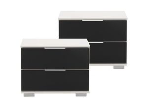 4066075061335 - Schlafzimmer 2er Set Nachttisch Nachtschrank in weiß mit schwarzem Glas ELSTRA-43 B H T ca 52 40 38 cm - schwarz