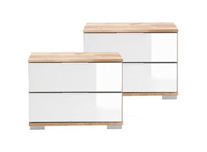 4066075061397 - Lomadox - Schlafzimmer 2er Set Nachttisch Nachtschrank in Plankeneiche Nb mit weißem Glas ELSTRA-43 b h t ca 52 40 38 cm - weiß