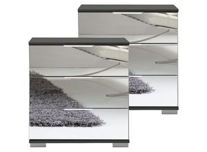 4066075061472 - Lomadox - Schlafzimmer 2er Set Nachttisch Nachtschrank auch für Boxspringbetten in graphit mit Spiegelfront ELSTRA-43 b h t ca 52 58 38 cm - grau