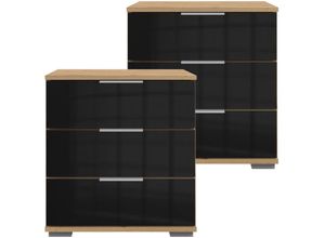 4066075061489 - Schlafzimmer 2er Set Nachttisch Nachtschrank auch für Boxspringbetten in Artisan Eiche Nb mit schwarzem Glas ELSTRA-43 b h t ca 52 58 38 cm