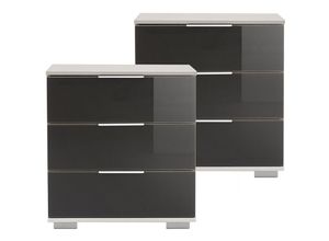 4066075061519 - Lomadox - Schlafzimmer 2er Set Nachttisch Nachtschrank auch für Boxspringbetten in weiß mit grauem Glas ELSTRA-43 b h t ca 52 58 38 cm - grau