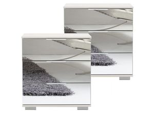 4066075061533 - Lomadox - Schlafzimmer 2er Set Nachttisch Nachtschrank auch für Boxspringbetten in weiß mit Spiegelfront ELSTRA-43 b h t ca 52 58 38 cm - weiß