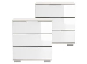 4066075061540 - Lomadox - Schlafzimmer 2er Set Nachttisch Nachtschrank auch für Boxspringbetten in weiß mit weißem Glas ELSTRA-43 b h t ca 52 58 38 cm - weiß