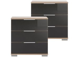 4066075061571 - Lomadox - Schlafzimmer 2er Set Nachttisch Nachtschrank auch für Boxspringbetten in Eiche sägerau Nb mit grauem Glas ELSTRA-43 b h t ca 52 58 38