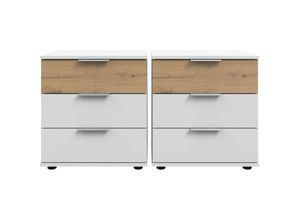 4066075062004 - Lomadox - Schlafzimmer Nachtschrank Nachttisch 2er Set auch für Boxspringbetten in weiß mit Artisan Eiche Nb GRANADA-43 b h t je ca 52 64 38 cm