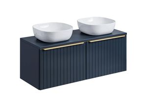 4066075062240 - Lomadox - Badezimmer Doppelwaschtisch mit 2 Aufsatzbecken in Indigo Blau mit goldenen Griffen b h t ca 1204 635 46 cm - blau