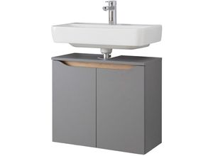 4066075063001 - Lomadox - Bad Waschbeckenunterschrank QENA-66 in Quarzgrau Matt Touch mit Riviera Eiche quer Nb b h t ca 60 53 33 cm - grau