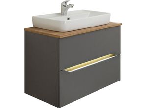 4066075063032 - Lomadox - Badezimmer Waschtisch mit Griffbeleuchtung in Quarzgrau Matt Touch mit Riviera Eiche Nb QENA-66 b h t ca 73 621 45 cm - grau 4066075063032 - Lomadox - Badezimmer Waschtisch mit Griffbeleuchtung in Quarzgrau Matt Touch mit Riviera Eiche Nb QENA-66 b h t ca 73 621 45 cm - grau