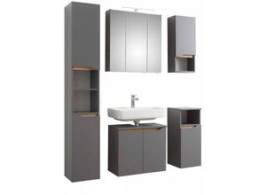 4066075063131 - Lomadox - Badezimmer Komplett Set mit Spiegelschrank und Beleuchtung QENA-66 in Quarzgrau Matt Touch mit Riviera Eiche quer Nb b h t ca 125 200 33