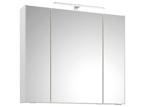 4066075063988 - Lomadox - Badezimmer Spiegelschrank 80cm breit mit Aufsatzleuchte in Weiß Glanz QUEIMADOS-66 b h t ca 80 70 16 cm - weiß