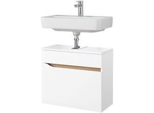 4066075064022 - Lomadox - Badezimmer Waschbeckenunterschrank 60cm breit in Weiß Glanz mit Weiß Hochglanz QUEIMADOS-66 b h t ca 60 53 33 cm - weiß