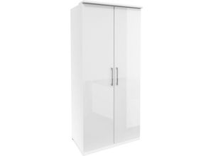 4066075064077 - Lomadox - Kleiderschrank 2 Türen OLMO-83 in weiß mit Fronten in Hochglanz b h t ca 90 217 63 cm - weiß