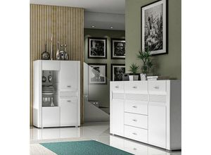 4066075064947 - Wohnzimmer Set mit Highboard und Sideboard in weiß Hochglanz AURICH-131 inkl led Beleuchtung 2-teilig - weiß