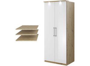 4066075065845 - Lomadox - Schlafzimmer Kleiderschrank mit Einlegeböden OLMO-83 in Artisan Eiche Nb mit Fronten in Hochglanz weiß b h t ca 90 217 63 cm - weiß