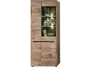 4066075066194 - Wohnzimmer Vitrine inkl LED-Beleuchtung BURNHAM-36 in Eiche Nb mit graphit B H T ca 80 202 38 cm - braun