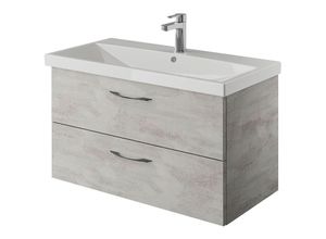 4066075066958 - Lomadox - Badezimmer Waschtisch in Oxid Hellgrau mit Keramik Waschbecken in weiß VILLATORO-66 b h t ca 90 532 45 cm - grau