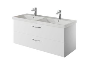 4066075067047 - Badezimmer Doppelwaschtisch 120cm in weiß Glanz mit Schneeweiß Glanz VILLATORO-66 b h t ca 120 532 45 cm - weiß