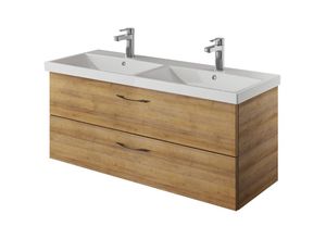 4066075067054 - Bad Doppelwaschtisch 120cm in Riviera Eiche Nb VILLATORO-66 b h t ca 120 532 45 cm - braun