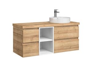 4066075067191 - Lomadox - Badezimmer Einzelwaschtisch 118cm grifflos in Riviera Eiche Nb mit weiß Glanz VILLATORO-66 b h t ca 118 612 445 cm - braun