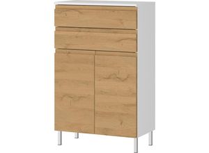 4066075068594 - Badezimmer Kommode 60 cm breit in Grandson Eiche Nb mit weiß TROMVIK-01 b h t ca 60 97 34 cm - braun