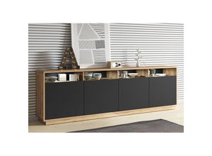 4066075068730 - Sideboard Wohnzimmer Esszimmer mit LED Beleuchtung ALBANY-83 in Taurus Eiche Nb mit Absetzungen in schwarz matt B H T ca 238 75 40 cm - schwarz