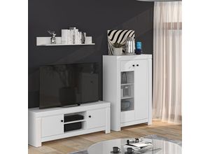 4066075068853 - Wohnzimmer Wohnwand Set 3-teilig in weiß LANA-131 b h t ca 260 200 42 cm - weiß