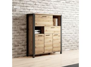 4066075068884 - Wohnzimmer Highboard ACCRA-83 in Taurus Eiche Nb mit LED Beleuchtung B H T ca 1207140 41 cm - braun