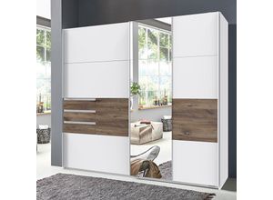 4066075069782 - Schlafzimmer Schwebetürenschrank mit 3 Schubkästen und Spiegel in weiß mit Flagstaff Eiche Nb BREGENZ-43 B H T ca 180 198 65 cm