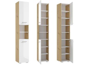 4066075070016 - Lomadox - Badezimmer Hochschrank in Artisan Eiche Nb mit weiß Hochglanz lackiert SEIA-107 b h t ca 32 187 31 cm - weiß