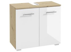 4066075070023 - Lomadox - Badezimmer Waschbeckenunterschrank in Artisan Eiche Nb mit weiß Hochglanz lackiert SEIA-107 b h t ca 65 56 32 cm - weiß