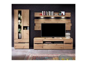 4066075070153 - Lomadox - Moderne tv Wohnwand inkl LED-Beleuchtung MANRESA-36 in Artisan Eiche Nb mit Graphit b h t ca 287 197 47 cm - braun