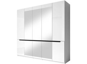 4066075070863 - Schlafzimmer Kleiderschrank mit 5 Türen in weiß mit weiß Hochglanz und schwarz HERNING-83 b h t ca 225 213 60 cm - weiß