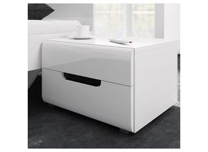 4066075070870 - Lomadox - Schlafzimmer Nachttisch Nachtschrank in weiß mit weiß Hochglanz und schwarz HERNING-83 b h t ca 52 35 44 cm - weiß