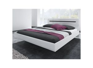 4066075070887 - Schlafzimmer Doppelbett Ehebett 160cm breit in weiß mit weiß Hochglanz und schwarz HERNING-83 b h t ca 166 92 205 cm - weiß