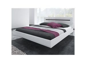 4066075070900 - Schlafzimmer Doppelbett Ehebett 180 cm breit in weiß mit weiß Hochglanz und schwarz HERNING-83 b h t ca 186 92 205 cm - weiß