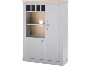 4066075072218 - Wohn- Esszimmer Highboard mit LED-Beleuchtung und Flaschenfächern in grau mit Artisan Eiche Nb CHATHAM-61 B H T ca 103 142 37 cm - grau