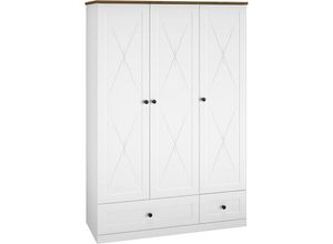 4066075072485 - Lomadox - Kleiderschrank 3-türig in weiß matt mit Lefkas Eiche Nb LEESTON-131 im zeitlosen Landhaus Design b h t ca 137 200 54 cm - weiß