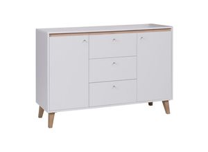 4066075073604 - Wohnzimmer Sideboard mit 3 Schubladen ORTONA-132 in weiß mit San Remo Eiche Nb B H T ca 135 905 40 cm - weiß