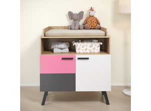 4066075073642 - Babyzimmer Wickelkommode mit abnehmbarem Aufsatz MANISA-19 mit Fronten in weiß graphit und Bianco Buche Nb + wahlweise rosa oder blau B H T ca