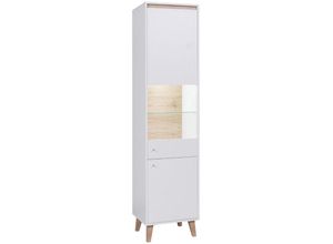 4066075074182 - Lomadox - Wohnzimmer Vitrineschrank in weiß mit San Remo Eiche Nb ORTONA-132 b h t ca 50 2055 40 cm - weiß