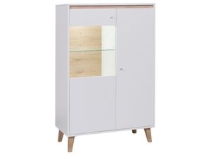 4066075074366 - Lomadox - Wohnzimmer Highboard Vitrine mit led Beleuchtung in weiß mit San Remo Eiche Nb ORTONA-132 b h t ca 90 1365 40 cm - weiß