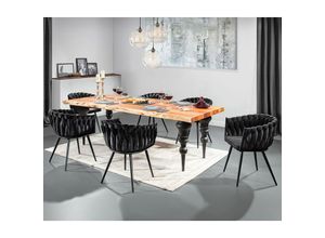 4066075075820 - Esszimmer Sitzgruppe 240 cm Massivholz Esstisch mit 6 Stühlen TARRAS-123 modernes Design - braun