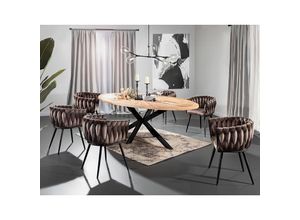 4066075075844 - Lomadox - Sitzgruppe Esszimmer Massivholz Esstisch mit 6 Stühlen TARRAS-123 Tisch und Stühle mit Metallgestell - braun