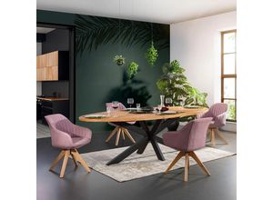 4066075075868 - Esszimmer Tischgruppe inkl 4 Stühle in rosa TARRAS-123 Esstisch mit Massivholz Tischplatte - rosa