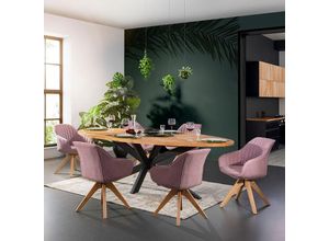 4066075075905 - Esszimmer Tischgruppe Esstisch mit Massivholz Tischplatte TARRAS-123 inkl 6 Stühle in rosa - rosa