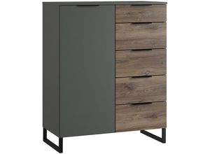 4066075076216 - Lomadox - Highboard Kommode in graphit mit Flagstaff Eiche Nb WISMAR-43 b h t ca 81 102 41 cm - grau