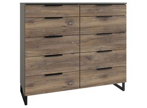 4066075076254 - Lomadox - Kommode mit 10 Schubladen Sideboard graphit Eiche b h t ca 116 102 41 cm - braun