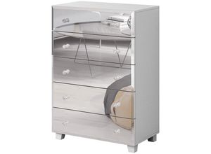 4066075077008 - Lomadox - Highboard Kommode mit Spiegel Fronten BUCCERI-83 weiß mit 5 Schubkästen b h t ca 72 106 45 cm - weiß