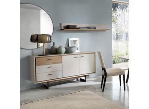 4066075077077 - Wohnzimmer Set Sideboard mit Wandboard in grau und Flagstaff Eiche Nb RAMVIK-129 - grau