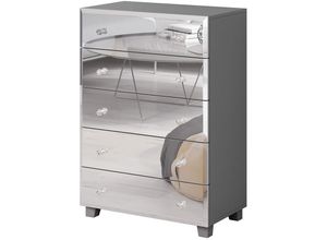 4066075077107 - Lomadox - Highboard Kommode mit Spiegel Fronten BUCCERI-83 weiß mit 5 Schubkästen b h t ca 72 106 45 cm - grau